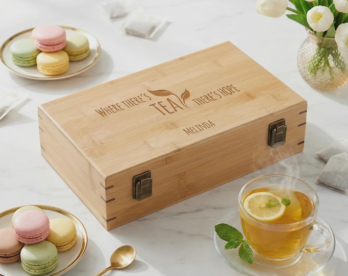 Personalized Bamboo Tea Box | Custom Tea Organizer Gift for Her