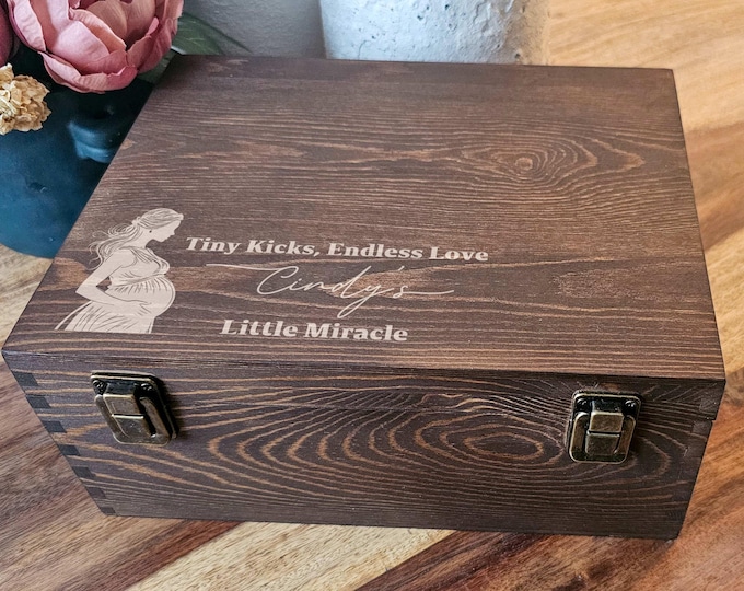 Personalized wooden gift box, Engraved Trinket Box, Gift For Pregnant Woman, Mom to be, Customized Rustic Keepsake Box, Pregnancy Gift