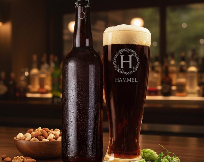 Personalized Engraved Pilsner Beer Glass | Monogram Groomsmen, Father's Day, Husband Gift