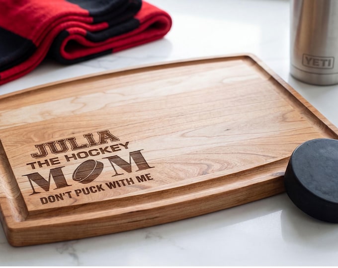 Hockey Mom Gift | Personalized Cutting Board & "Don't Puck With Me" Funny Sports Charcuterie