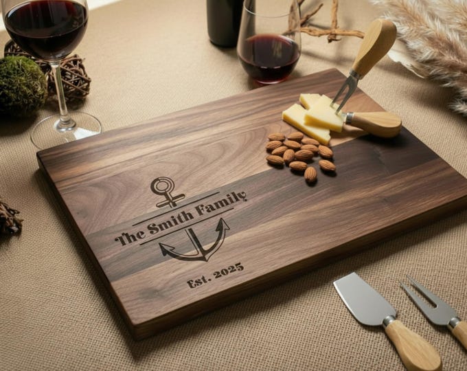 Personalized cutting board – Nautical Anchor: Custom Engraved Charcuterie Board, Captain Gift, Sailor Gift, Housewarming Gift, Wedding Gift