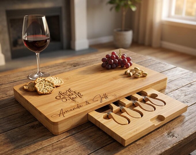 Personalized Home Sweet Home Gift | Custom Charcuterie Board Set with Knives & Realtor Closing Gift