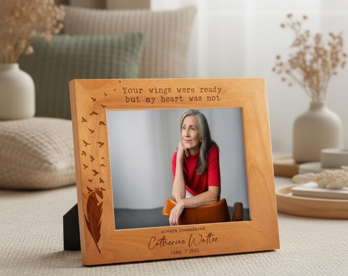 Personalized Picture frame, Custom Engraved Photo Frame, Personalized Sympathy Gift, Memorial Gift, Remembrance Gift, Angel Wings Frame