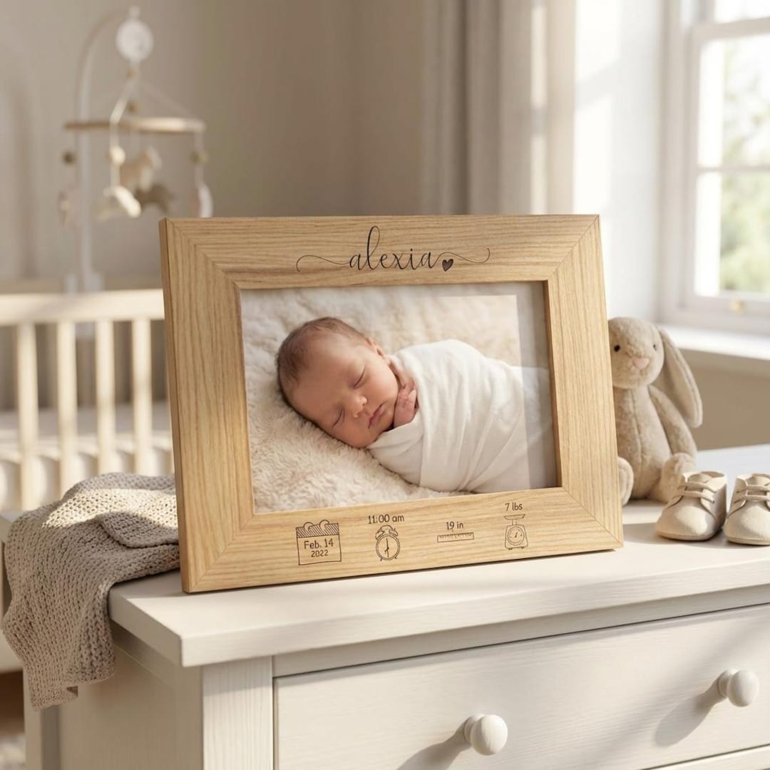 Personalized Newborn Wood Picture Frame, Custom Birth Stats Engraved ...