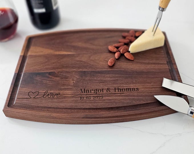 Personalized cutting board – Love-Inspired: Custom Engraved with Names & Date for Wedding and Anniversary Charcuterie Gift