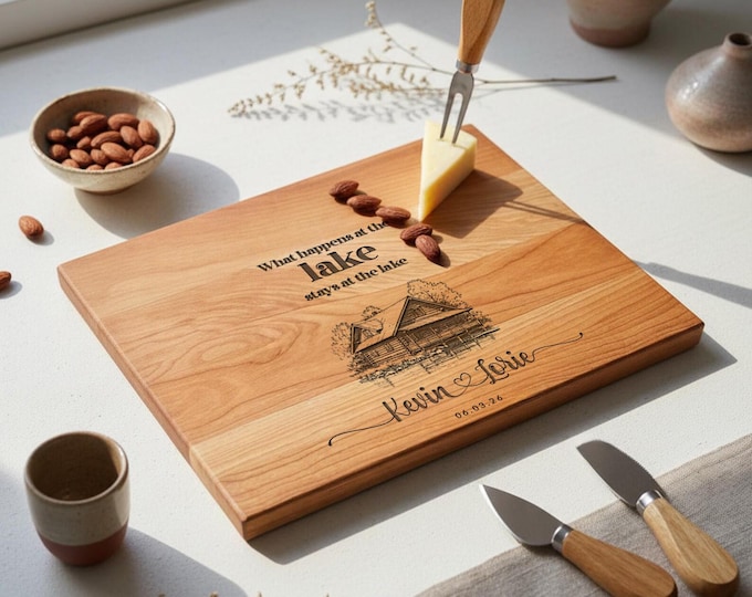 Personalized Wooden Cutting Board, Custom Engraved Lake House Charcuterie Board: Hosting, Cottage, Cabin Gift