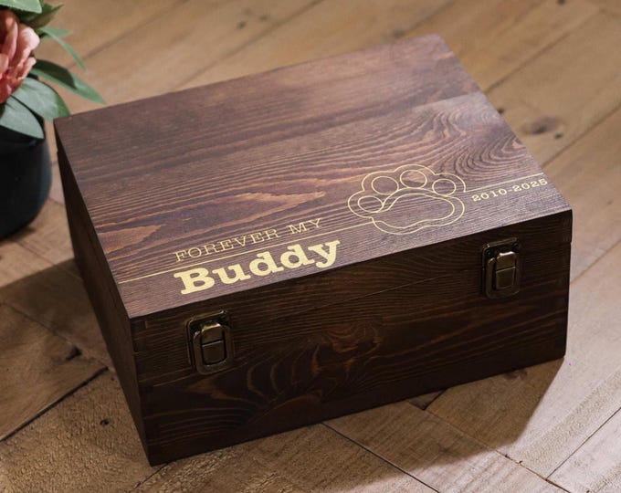 Personalized Pet Memorial Keepsake Box, Custom Wooden Keepsake for Dog or Cat Loss | Engraved Remembrance Trinket | Forever My Buddy Gift