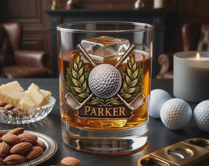 Personalized Golf Whiskey Glass, Custom Printed 10.25oz Rocks Glass, Gift for Him
