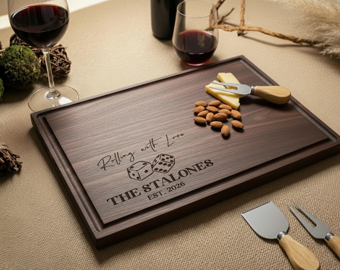 Personalized Cutting Board – Dice Themed: Customized Cutting Board, Housewarming, Wedding Gift, Game Night, Game Themed Family Gift