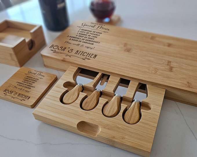 Personalized Charcuterie Board – Special Mom Recipe: Custom Engraved Cheese Board, Thoughtful Gift for Mother's Day, Birthday, Women's Day