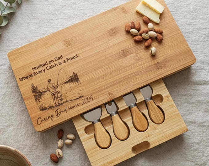 Personalized Charcuterie Board – Fishing With Dad: Custom Engraved Cheese Board, Nice Birthday or Father's Day Gift, Father and Son Memories