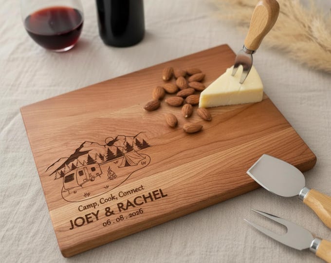 Personalized Cutting Board, Camping: Custom Cutting Board, Outdoors, Mountains, Camp Life, Nature Lovers, Gift for Couple