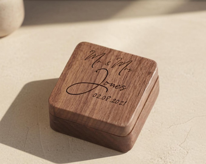 Personalized Walnut Wedding Ring Box: Laser Engraved Keepsake