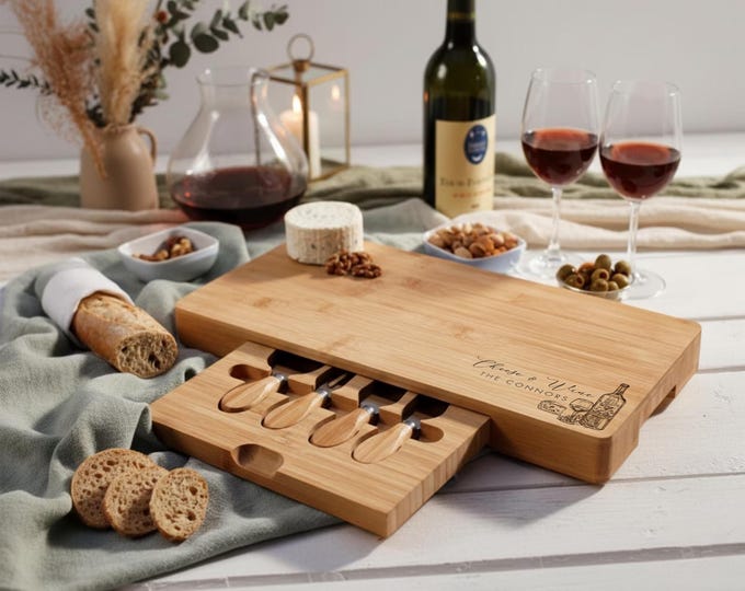 Personalized Cheese Board Set, Custom Engraved charcuterie set, Perfect Gift for the couple, Wedding, Housewarming, Anniversary, Christmas