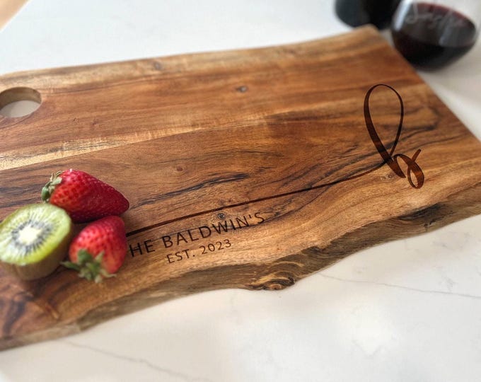 Personalized Cutting Board, Custom Engraved Live Edge Rustic Charcuterie Board: Wedding, Anniversary, Housewarming, Hosting, Christmas Gift