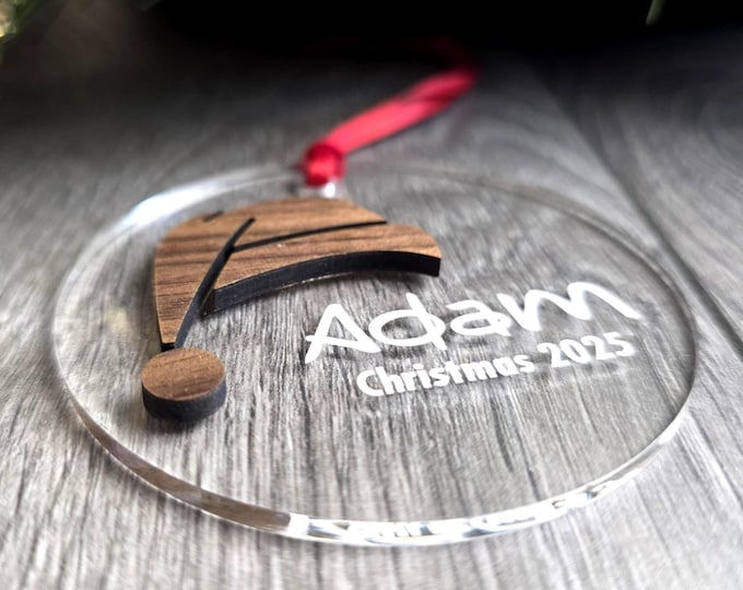 Personalized Walnut & Plexiglass Christmas Ornament: Engraved Family Keepsake
