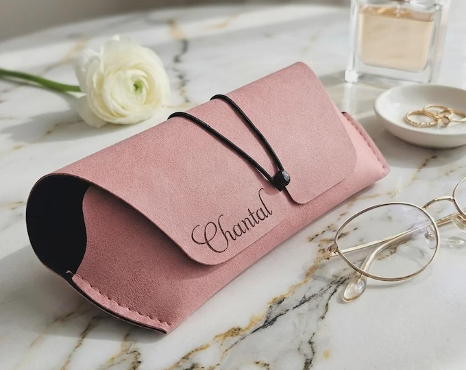 Personalized Vegan Leather Sunglasses Case, Custom Engraved Eyeglass Holder, Mother's Day Gift for Her