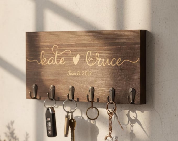 Personalized  Key hanger, Custom Key hook, Engraved key holder for wall, Mask hanger, Housewarming gift, Gift for the couple
