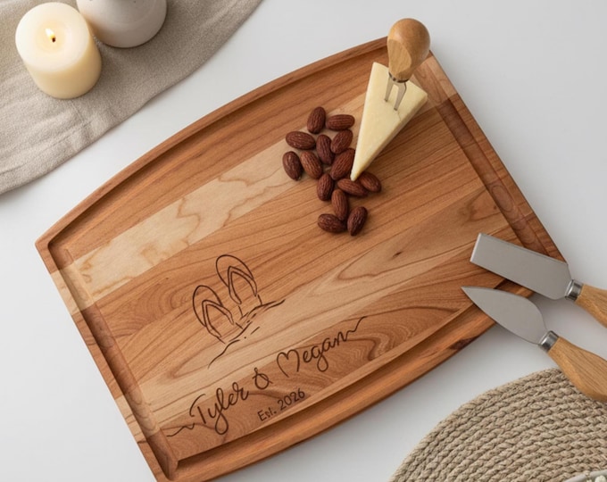 Personalized Beach Wedding Cutting Board: Engraved Coastal Charcuterie Board
