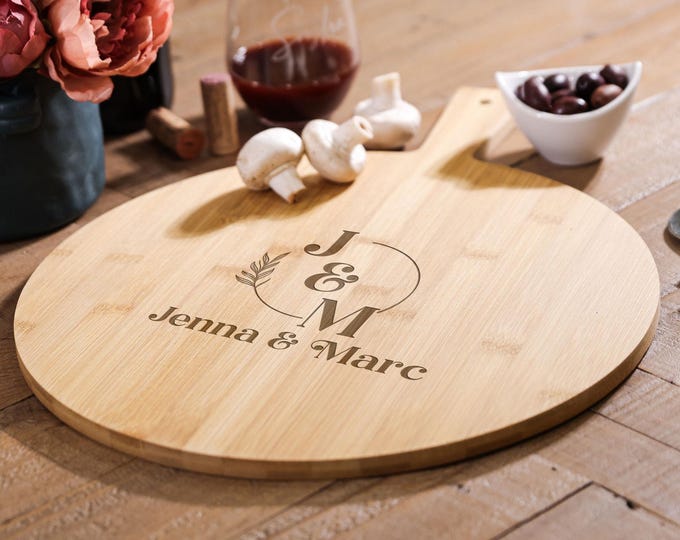 Personalized Pizza Board - Couple Monogram: Custom-Engraved Bamboo Pizza Peel | Housewarming, Wedding, Anniversary, Hosting, Engagement Gift