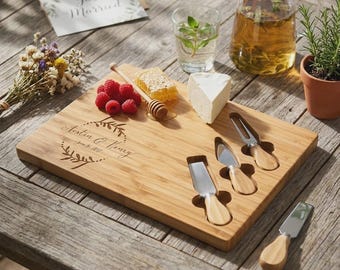 Plateau à fromage personnalisé en bambou, plateau de charcuterie gravé sur mesure, cadeau de mariage