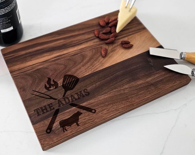 Personalized Charcuterie Board – BBQ Theme: Custom Cutting Board - Housewarming, BBQ Lovers, Anniversary, Hosting, Wedding, Christmas Gift