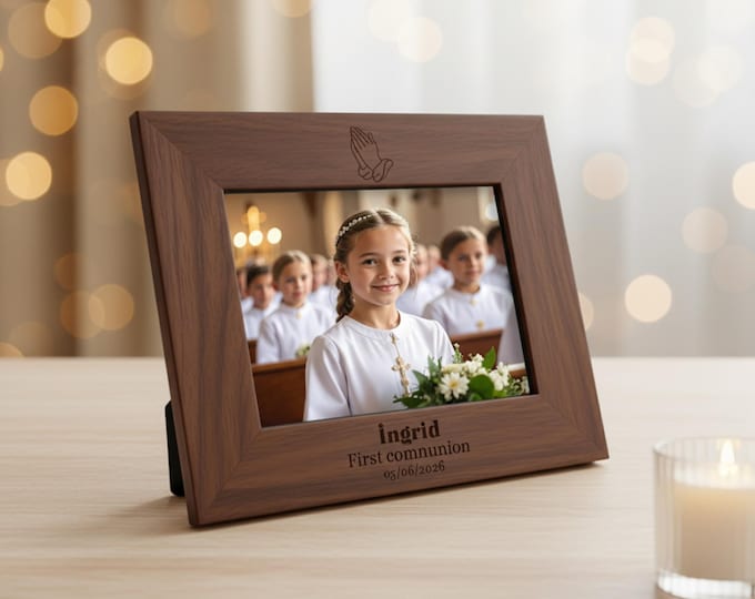 Personalized First Communion Picture Frame, Custom Engraved Wooden Photo Frame, Religious Gift for Boy or Girl, Godchild Keepsake