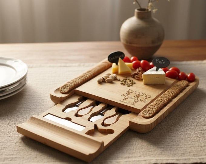 Personalized cheese board set, Custom cheese board set, Engraved cutting board, Wedding gifts, Gifts for the couple, Christmas gifts