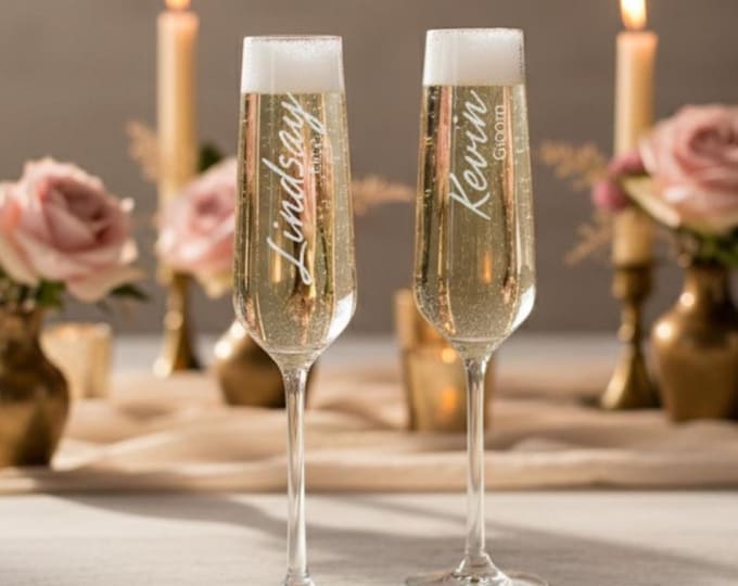 Personalized Champagne Flutes: Mr and Mrs Engraved Glass Set