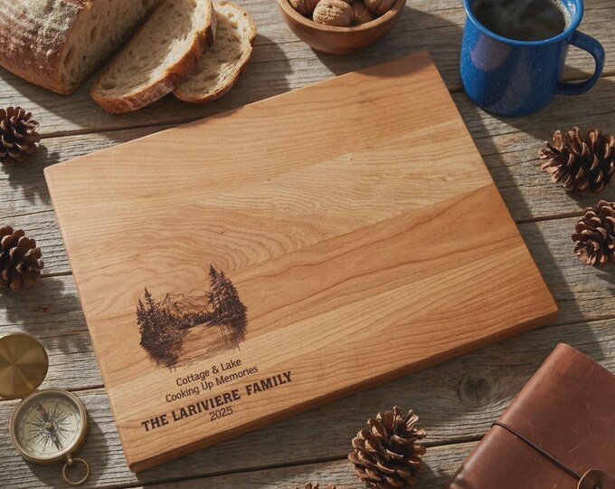 Personalized Cottage Lake Cutting Board, Custom Engraved Wood Charcuterie Tray