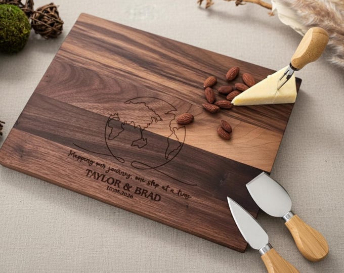 Personalized Cutting Board – World Map: Customized Cutting Board | Housewarming, Wedding, Adventure Seekers, Mapping Our Journey Gift
