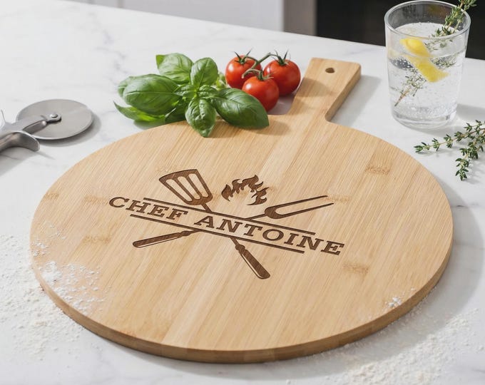 Personalized Pizza Board: Custom-Engraved Bamboo Pizza Peel | Unique Gift For Kitchen Decor, Pizzeria, Chef, Father's Day, Grandpa