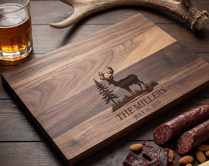 Personalized Charcuterie Board: Deer & Forest Engraved Cutting Board