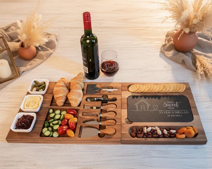 Personalized Charcuterie Board Set, Realtor Closing Gift: Custom Engraved Cheese Board, Hosting Gift, Couples Gift, Housewarming Gift