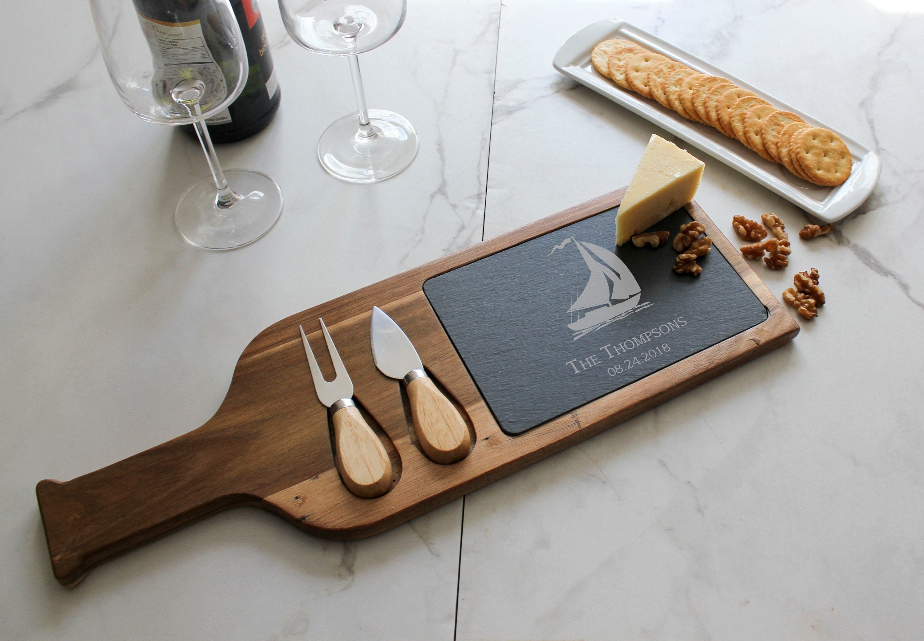 Personalized cheese board set, Custom cheese board With Utensils, Slate