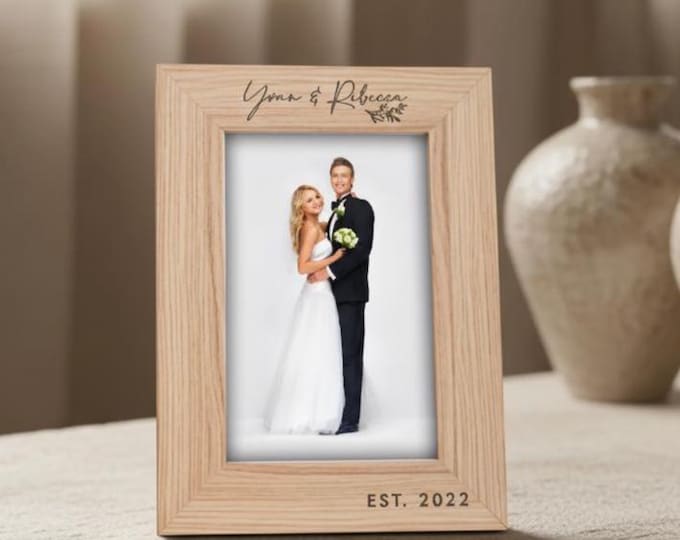 Personalized photo frame for Newlyweds, Custom engraved photo frame, Gift for the couple, wedding gift, Home Decor, Cherished Memories.