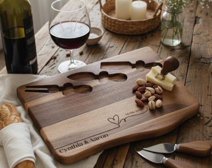Personalized Charcuterie Board, Couples Gift: Custom Engraved cheese Board with Tools- Engagement Gift, Wedding Gift, Housewarming Gift