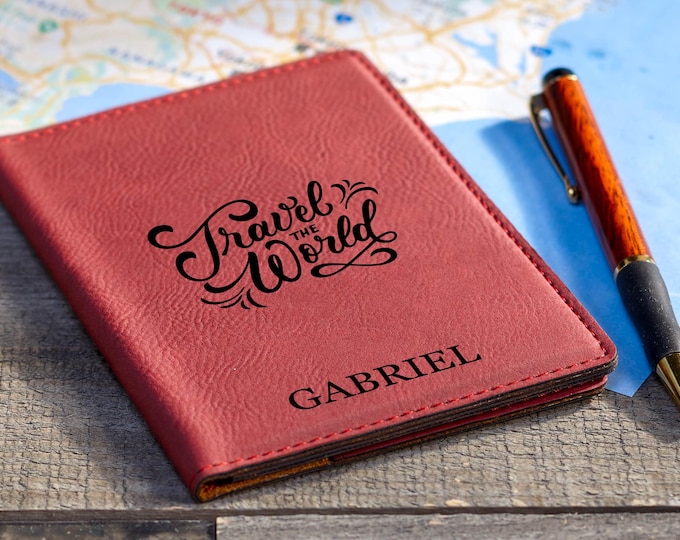 Personalized Passport Cover – Travel the World: Custom Engraved Vegan Passport Holder, Perfect Gift for Young Adventurers, Travel Essential