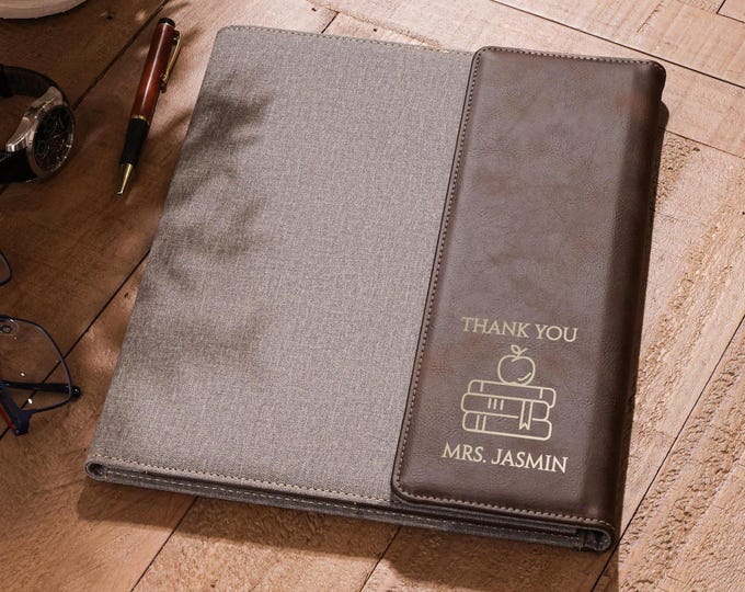Personalized Leather Portfolio For Teacher, Custom-Engraved Faux Leather Notepad Cover, Customized Padfolio: Appreciation, Teacher Gift