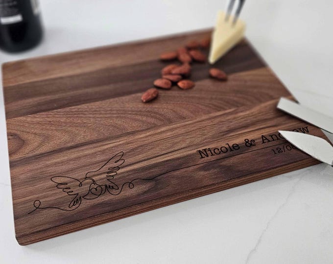 Personalized cutting board – Lovebirds: Custom Engraved Wedding Gift for Newlyweds, Housewarming & Kitchen Charcuterie Board