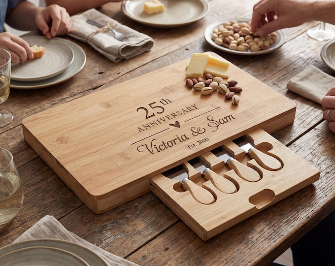 Personalized Charcuterie Board – 25th Wedding Anniversary: Custom Engraved  Cheese Board, Gift for Parents, 25 Years Couple Gift
