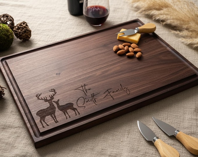Personalized cutting board, Deer, Buck: Custom Engraved Charcuterie Board, Family Gift, Housewarming, Christmas Gift, Nature Lovers Gift