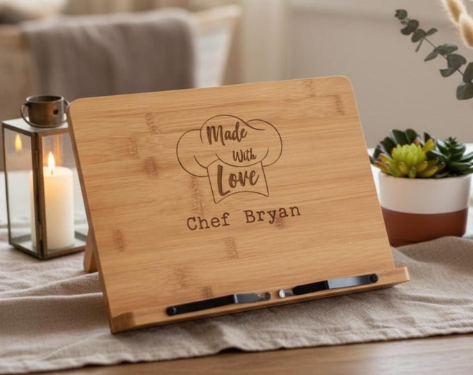 Personalized Bamboo iPad and Recipe Holders, Custom cookbook Easel Stand, Gift for Chef, Dad, Grandpa, Birthday, Husband, Father's Day Gift