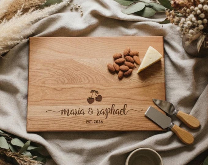 Personalized Cherry Charcuterie Board: Engraved Cutting Board, Couple Gift
