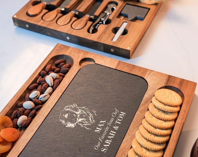 Personalized Charcuterie Set - Custom Engraved Cutting Board: Dog Lovers, Dog Portrait, Pet Photo Engraved Cutting Board, Dog Owner Gift