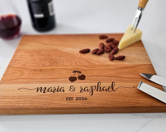 Personalized Charcuterie Board – Cherry Theme: Custom Cutting Board | Wedding, Anniversary, Housewarming, Engagement, Hosting, Couple Gift