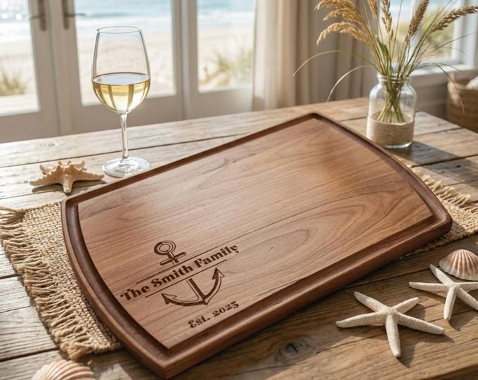Personalized Nautical Cutting Board | Custom Anchor Engraved Charcuterie Board & Beach House Gift
