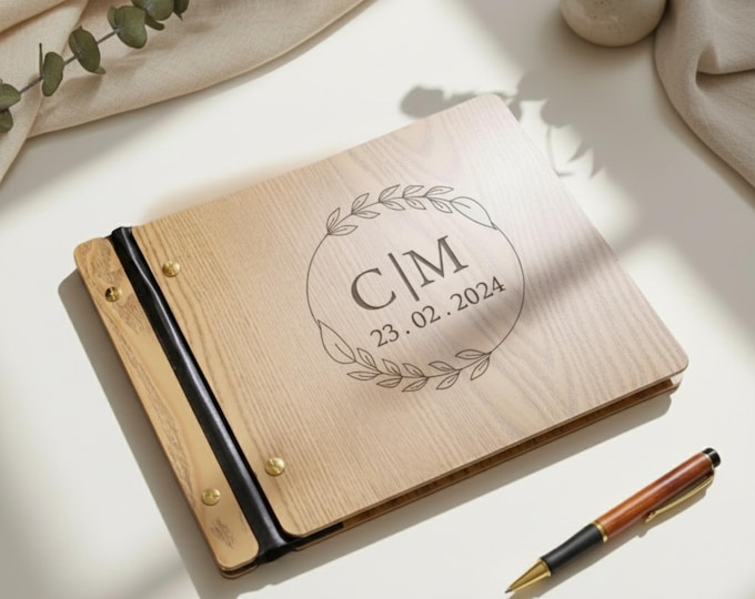 Personalized Wooden Wedding Guest Book, Photo Album, Wedding Reception Album, Engraved Wedding Guest Book, Couples Gift, Wedding Keepsake