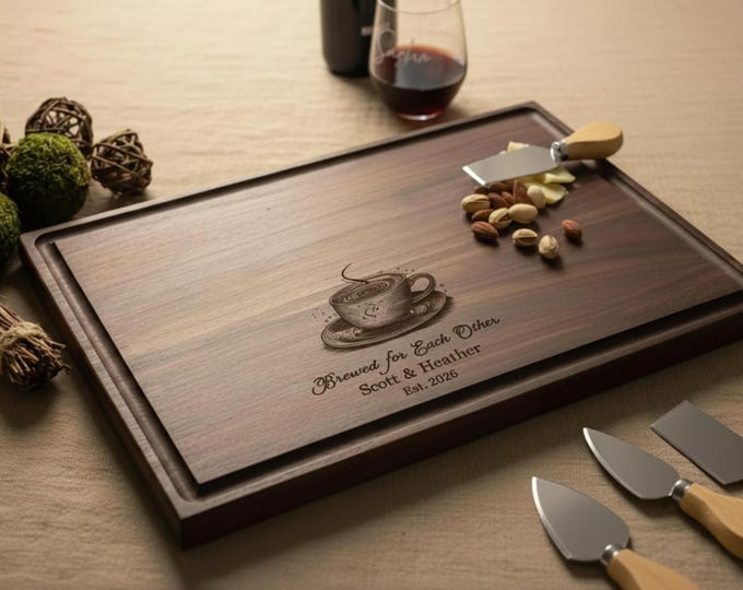 Personalized Cutting Board, Coffee Theme: Custom Engraved Charcuterie Board, Kitchen Gift, Engagement Gift, Housewarming Gift, Couples Gift