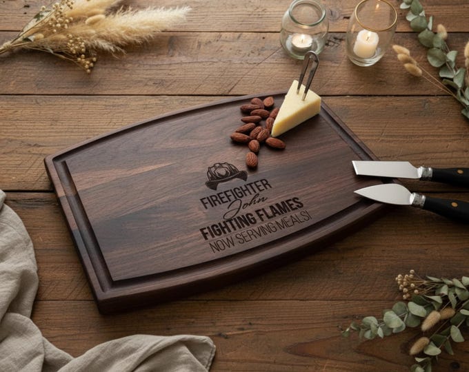 Personalized Cutting Board, Firefighter Gifts: Custom Engraved Charcuterie Board, Retirement Gift, Kitchen Gift, Gift For Him